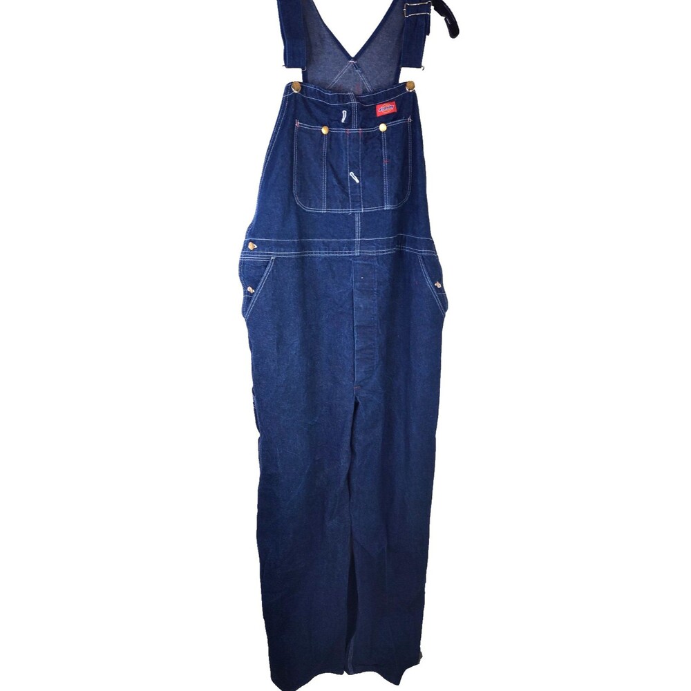 Dickies Mens Denim Blue Jean Bib Overall Size 44" x 34 made USA Workwear